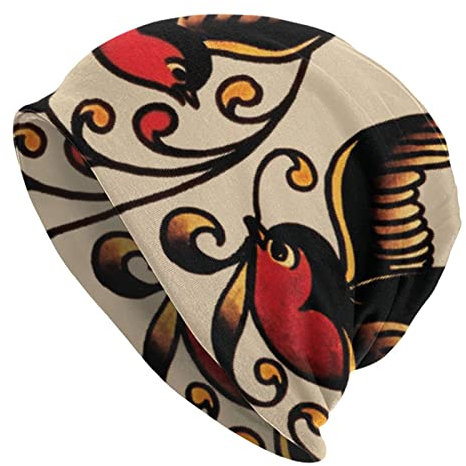 GQWJKSZ Winterwarme Strickmützen, weiche, lässige Totenkopfmütze, Astilnet Sailor Jerry Tattoo Beanie-Mütze für Damen und Herren