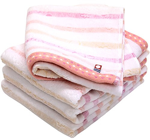 HIORIE Imabari Handtuch 4-teiliges Handtuch-Set, florales Streifenmuster