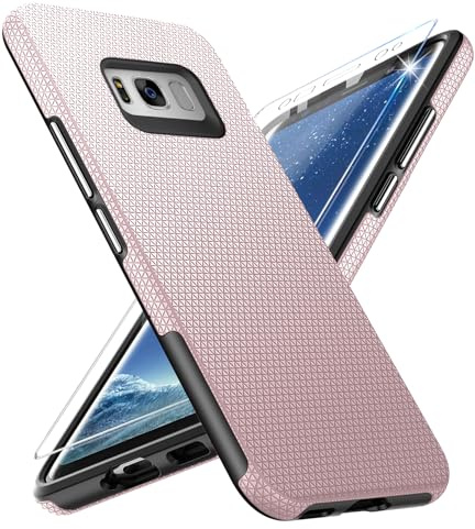 Vaki Handyhülle für Samsung Galaxy S8 Hülle mit Schutzfolie, Stoßfest Bumper Kratzfestigkeit rutschfest Schutzhülle Galaxy S8 Schwer Silikon Armor für Samsung S8 Case Cover Tasche (Rosa)