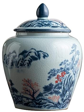 Deko Vase Chinesische Keramik-Ingwerglas-Vase Mit Deckel. Traditionelle Chinesische Dekorative Porzellangläser. Tempelglas Vase mit Deckel (Color : A, Size : 16 * 21cm)
