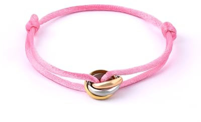 QianSiLi Armband Mit Ring, Dreifarbig, Rote Glücksarmbänder, Armband für Damen und Herren, verstellbar, Edelstahl, Nylon Edelstahl(Rosa)