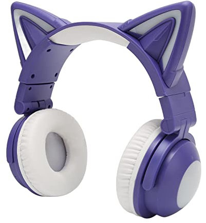 LCCEERD Cuffie Gaming BT5.0, Stereo Gioco Cuffie con Microfono per Smartphone Tablet Laptop TV Lettori Musicali, Headset con 7 Colori LED Orecchie di Gatto per Ragazza, Amante dei Gatti (Viola)