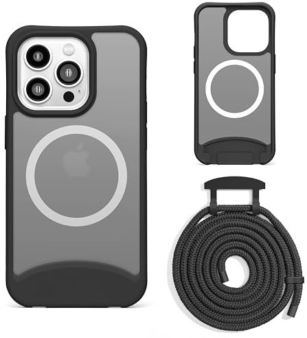 Lawonda Handyband kompatibel mit iPhone 14 Pro(6.1 Zoll), Necklace Hülle mit Bands Handyhülle für zum Umhängen, Magnetisch Case mit Handykordel,Stoßfeste Schutzhülle zum Umhängen Kordel, Schwarz