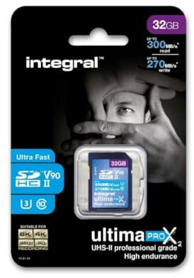 Integral 32GB UHS-II SD-Karte V90 Bis zu 300MB/s Lese- und 270MB/s Schreibgeschwindigkeit SDXC Professional High Speed Speicherkarte