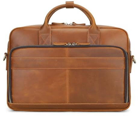 VINBAGGE Ventiquattrore Uomo, Borsa Porta PC 15.6 Pollici Borse Vera Pelle per Laptop Borse Valigetta Cuoio Cartella Portadocumenti da Ufficio Lavoro Regalo per Uomo