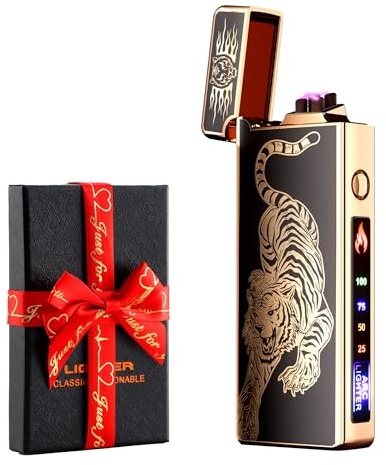 dachance Custom Personalized Cool Lighter Electric Gift Windproof USB Rechargeable Dual Arc for Camping Valentine's Day Gift (Tiger)