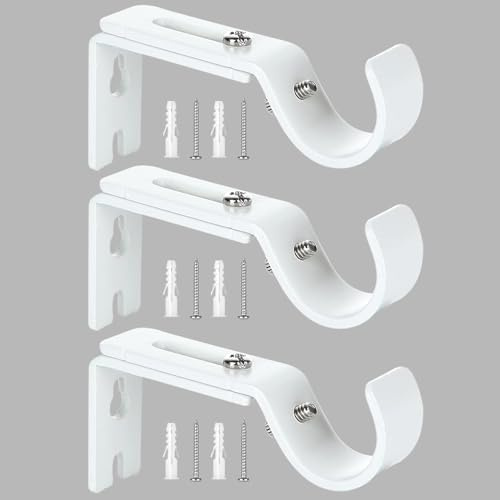 3 Stück Wandhalterung Gardinenstange Weiß, 6-9cm Einstellbar | Hohe Tragfähigkeit, 6-9cm Abstand zur Wand Einstellbar, für Ø 20-25 mm Stangen
