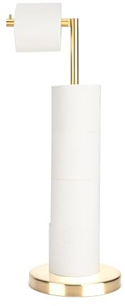 Brushed Gold Toilet Paper Holder Stand,Free Standing Toilet Paper Holder Stand,Bathroom Toilet Paper Storage with 2.7 Pounds Heavy Base for 4+1 Rolls,Toilet Tissue Holder,Toilet Roll Stand