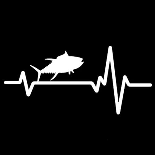 16.8x7.8CM Auto Sticker Heart Beat Line Animal Fische Angeln Thunfisch Albacore Blue Fin Vinyl Aufkleber Schwarz/Silber