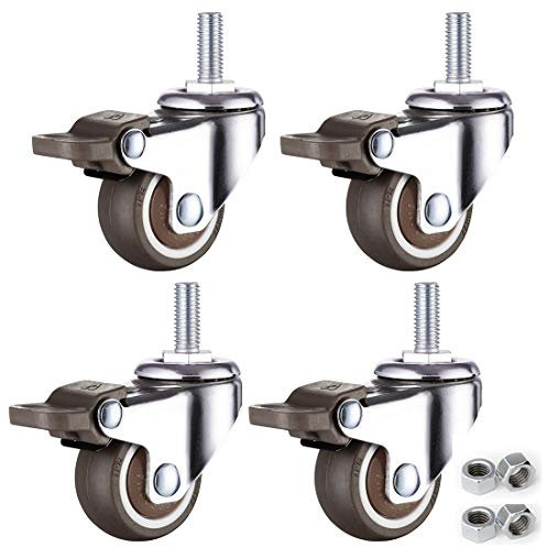 Lenkrollen-Set mit 4 Stielrollen, TPE-Gummi-Lenkrolle, 360° drehbare Trolley-Lenkrollen, M6-Gewindeschaft, kleine Möbelrollen, geräuschlos, mit Schraube