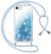 Vauki handyband für iPhone 6/iPhone 6s Hülle mit Band,Silikon Durchsichtig Transparent Flüssig Glitzer mit Kette Kordel Bumper Treibsand Necklace TPU Schutzhülle Case,Blau