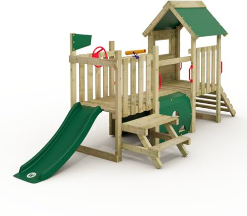 Wickey My First Playground 1 Aire de Jeux pour Petits Enfants, Structure à Grimper, Jeu de Jardin pour Enfants en Bois Massif imprégné avec Toboggan Vert et bâche Vert