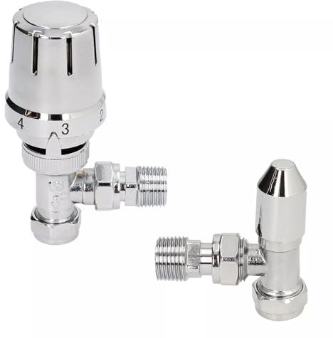 Chrome Angled Thermostatic Radiator Valve TRV & Lockshield Pack Set GTC-15