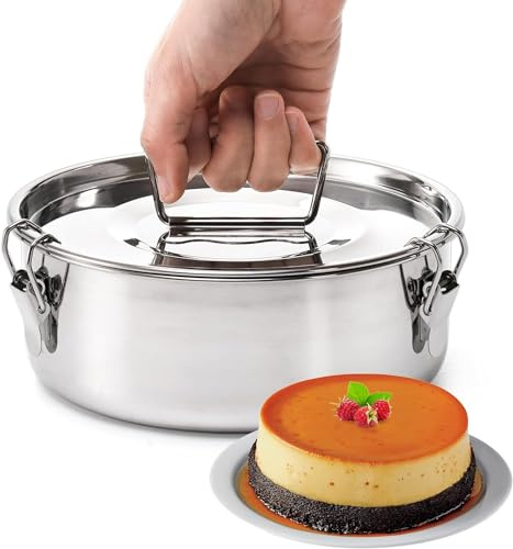 Trusttread Stainless Steel Flan Mold With Lid And Portable Round Flan Flat Handle Cooking Utensils For Camping Instant Pot For Cheesecake Chocolate Pudding