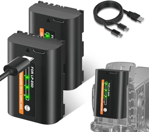Mspalocell 2 Stück LP-E6 USB-C Ersatz Akku zmit USB Typ C Ladeanschluss für Canon EOS 5D Mark II, EOS 5D Mark III, EOS 6D, EOS 5DS, EOS 7D, EOS 60D, EOS 60Da, EOS 70D, LP-E6N Kameras