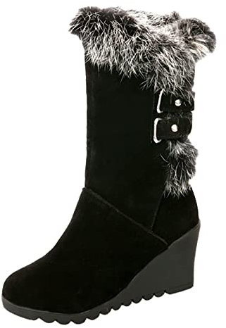 Generico Stivali Donna Alti con Tacco Stivaletti Tacco Stivali Medi con Tacco a Zeppa Invernali da Donna Stivali da Neve Caldi e Comodi Morbidi Stivaletto Donna Marrone Stivali Neri Alti (Black, 38)