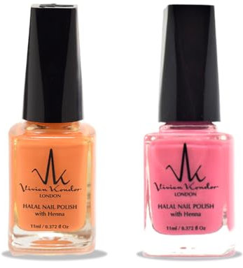 (2Pcs Set) Henna Infused Halal Nail Polish Permeable Nail Polish Vegan Long lasting Nail polish (Zara, Amber)