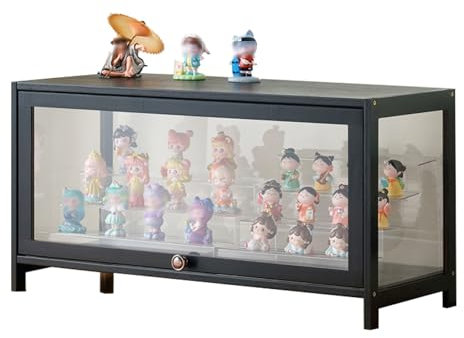 errtsdb 80x33x40cm Sammlervitrine, 1 Schicht glasvitrine stehend, vitrinenschrank vitrinenschrank Wohnzimmer für Miniaturmodelle von Autos, Figur, Modellbau, Schwarz/Von Allen Seiten transparent