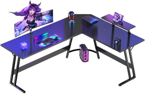 Devoko 170 x 130 cm Scrivania Gaming Angolare, Scrivania Angolare con Supporto per Monitor per Lo Studio, Il Gioco E Il Lavoro, Scrivania Gaming Ergonomica(Carbonio Nero)