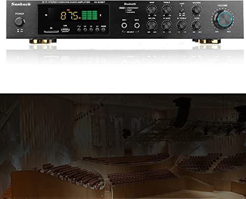 Xuyuw Amplificatore Audio Bluetooth 5.1, 600W Hi-Fi Stereo, Home Theater con Subwoofer, Ingressi Multipli (SD/USB/AUX/RCA), Radio FM, Dual Mic, Display LED, per Karaoke e Musica