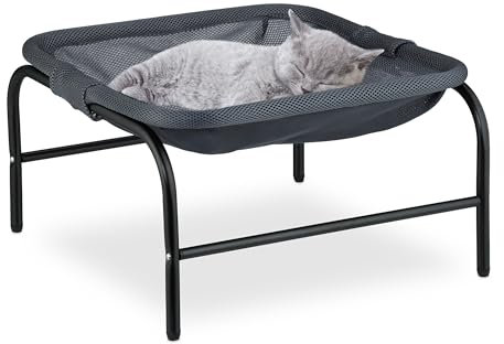 Relaxdays Letto Amaca per Gatti e Cani Piccoli, Cuccia Rialzata Animali Domestici, Lettino HLP: 27x45x45 cm, Grigio Nero, Poliestere, Acciaio