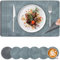 Tischsets Abwaschbar 6er Set, rutschfest Platzset Leder und Untersetzer, Platzdeckchen Doppelseitigen Abgrifffeste Hitzebeständig, für Esstisch, Küche, Party Deko, 44.5 x 30cm (Blu Grau, Rechteckig)