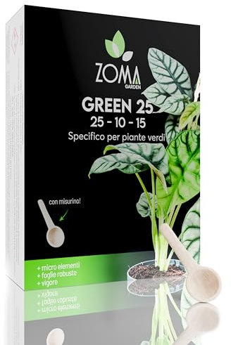 ZOMA Concime piante verdi in polvere 250g Npk 25 10 15, Fertilizzante piante verdi professionale con Ferro chelato Calcio e Magnesio, rende foglie più verdi e radici più vigorose.