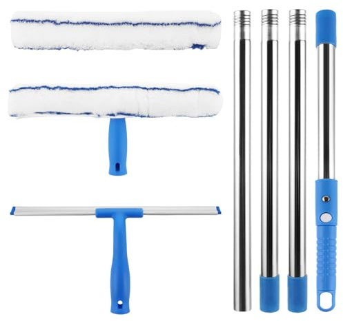 LOLYSIC Window Cleaning Set, 160 cm Window Cleaner with Telescopic Handle, with Silicone Squeegee & Microfibre Scrubber, Professional Window Wiper for Bathrooms, Showers, Glass, Mirrors and Car