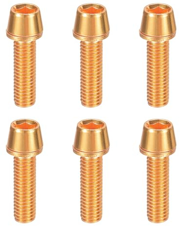 HARFINGTON 6pcs Bike Disc Brake Caliper Bolts M5 x 18mm Hex Bicycle MTB Disc Brake Caliper Adapter Screws Bolts for Road Mountain Bike BMX, Gold