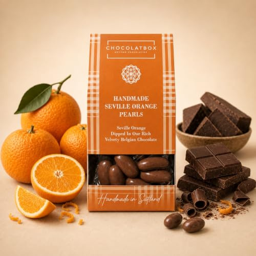 Chocolatbox Seville Orange Pearls, Candied Orange Peel in Couverture Chocolate, Premium Chocolate Confectionery