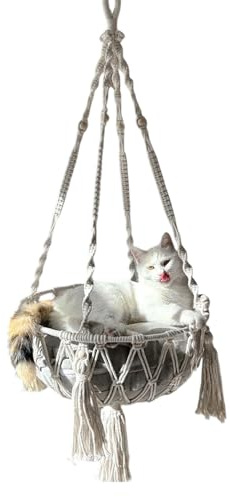 Pxcewdcx Cat Swing Bed | Pet Swing - Cotton Rope Woven Net Decorative Basket for Kitten Puppy Climbing Storage Bedside Desk Perch Window Sill Outside
