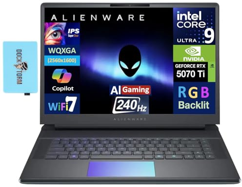 Alienware 16 Area-51 AI Gaming Laptop 16 pollici 240Hz IPS WQXGA Display (Intel Ultra 9-275HX, GeForce RTX 5070 Ti 12GB, 32GB DDR5, 2TB SSD, RGB KB, Win 11 Home) w/DKZ USB Port Expander