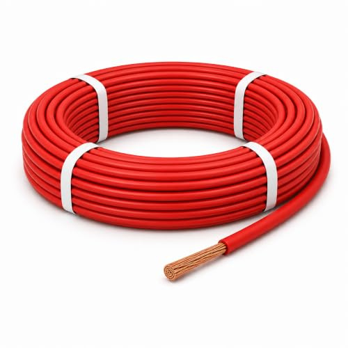MKGT 6mm² 9 AWG Automotive Cable 50A Single Core Stranded Copper Wire 12V 24V Battery, Solar, Inverter & Car Audio Wiring (Red, 50M Roll)