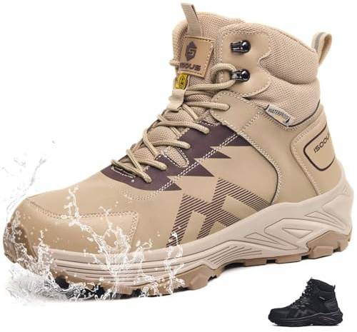 CYKYGGO Scarpe Antinfortunistiche Uomo Alte S3 ESD Impermeabili Donna | Scarponi Antinfortunistiche Leggere Stivali da Lavoro Pelle con Punta in Acciaio Scarpe da Lavoro Traspiranti Comode