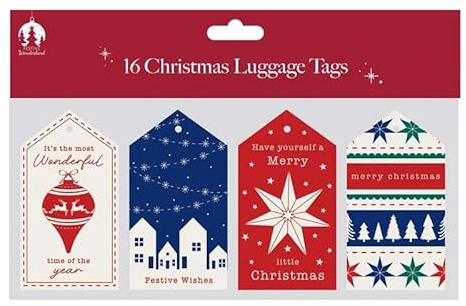 Tallon 16 Festive Gift Tags for Presents – Assorted Seasonal Contemp Scandi Designs with Baubles, Stars and Trees – Decorative Christmas Wrapping Accessories