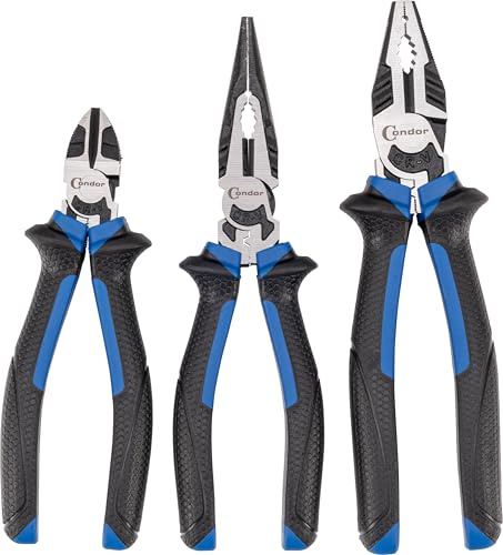 Condor Werkzeug 40163 | Pliers Set of 3 | Side Cutters | Combination Pliers | Telephone Pliers | Matt Polished | Black Phosphated