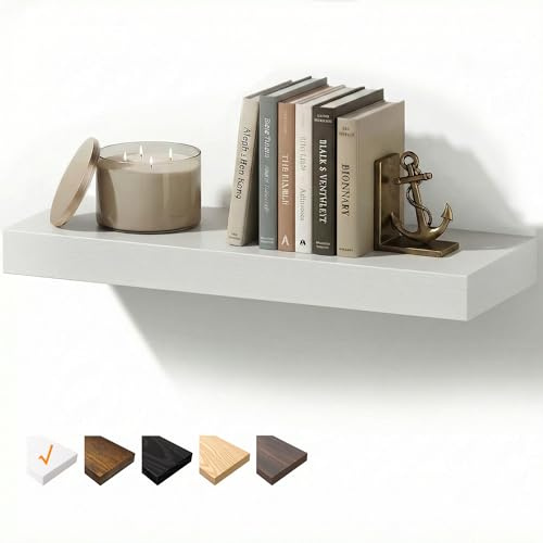 RICHER HOUSE Weiß Wandregale, 40 x 23,5 x 3,8 cm Wandboard Holz, Holzregal Wand mit unsichtbaren Halterungen, Schweberegal für Schlafzimmer, Wohnzimmer, Badezimmer, Küche, Waschküche, Büro
