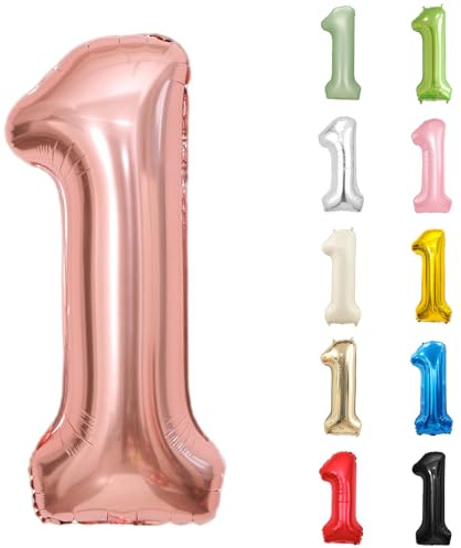 Number Balloons 40 Inch, Rose Gold 1 Number Balloons, Rose Gold 1 Year Old Birthday Decorations Supplies, XXL Large Mylar Helium Balloon, Suitable for a 1st Birthday Foil Numberballoons