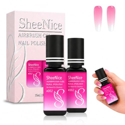 SheeNice Airbrush Gel Nail Polish 2-Pack Fuchsia 002, No Dilution Highly Pigmented, 15ml Each, for Ombre French Nail Art Gradient DIY Home Salon Manicure