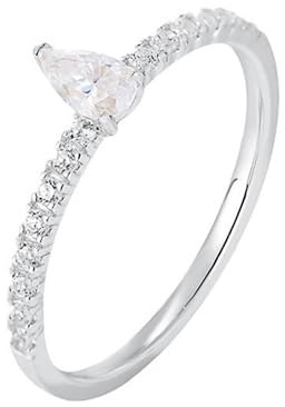 KnSam Echt Gold Partnerringe Weißgold Au750, Zierlich Freundschaftsringe mit Moissanit Tropfenschliff, 18K Gold Solitärring, Gr.51 (16.2)