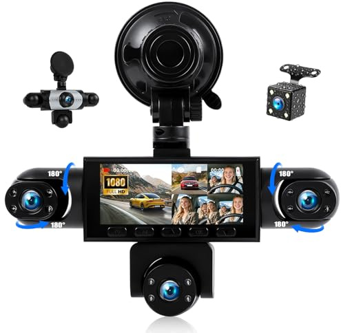 OiLiehu 5 Kanal Dashcam, 1080P HD Fahrzeugkamera, Integrierte Triple 480P Kameras, 3,16 IPS-Bildschirm Dashcam mit Loop-Aufnahme, Einparkhilfe, Nachtsicht, Bewegungserkennung und Rückfahrkamera
