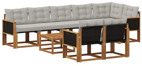 vidaXL Outdoor-Sofagarnitur mit Kissen 9 pcs Natürlich und Hellgrau, Gartenlounge, modernes Sofa für draußen, bequemes Terrassenmöbel, stylisches Sitzset