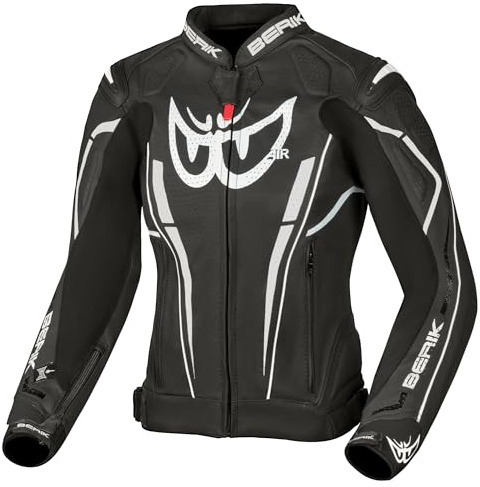 Berik Fufur Damen Motorrad Lederjacke, schwarz/weiß, 40