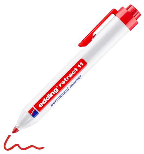 edding Retract 11 Permanent Marker - rot - 1 Stift - runde Feder 1,5-3 mm - wasserfest, schnelltrocknend - permanent marker für leichte Einhandbedienung - für Pappe, Kunststoff, Holz, Metall, Glas