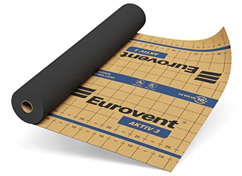 Eurovent AKTIV 3 Aktive Dampfbremse 140 g/m² 1,5 m x 50 m (75 m²) Dreilagige Klimamembran Beige/Schwarz Sd 2-16 m EN 13984 (ohne Selbstklebebändern)