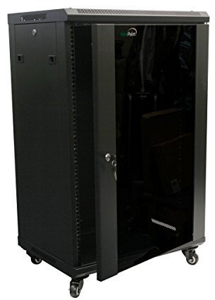 NavePoint 18U schwarzes Server-Rack-Gehäuse zur Wandmontage mit Lenkrollen, 2 Ventilatoren, verriegelbare Glastür, abnehmbare Seitenwände, SPCC kaltgewalzter Stahl, 59 kg Kapazität