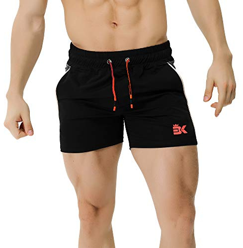 BROKIG Men's 5 Gym Bodybuilding Shorts Running Workout Lightweight Shorts Elastic Waistband with Pockets (Small, Classic Black)