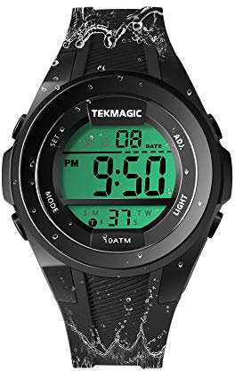 TEKMAGIC Niños Chico Reloj de Pulsera Deportivo 10 ATM Impermeable Reloj Natación con Funciones de Cronómetro, Cronógrafo, Despertador, Zona Horaria Dual, Formato de 12/24 Horas
