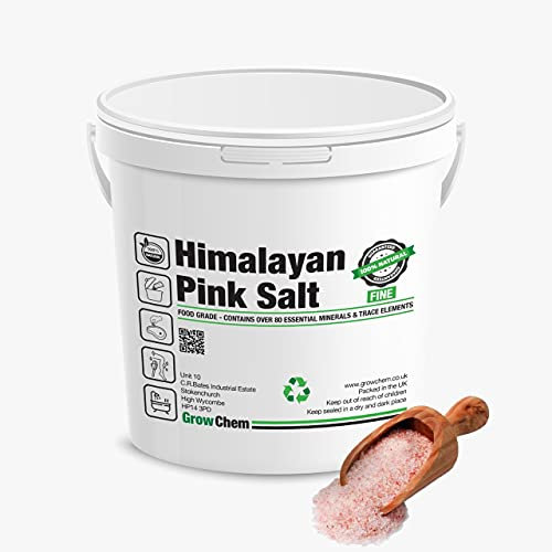 Grow Chem Natural Himalayan Pink Salt (1KG Bucket) FINE Salt for Cooking, Hydrating, Bathing & Exfoliation