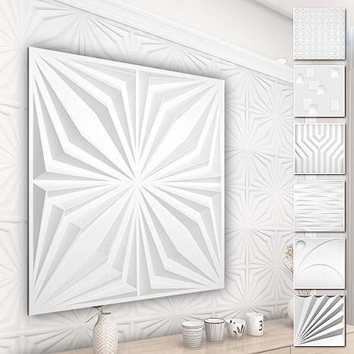 HEXIM 3D Wandpaneele, PVC Kunststoff weiß - Abstrakt Design Paneele 50x50cm Wandverkleidung (5QM HD126) Ideen Hintergund 3D Platten